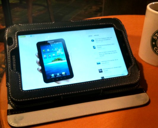 Samsung Galaxy Tab on the coffee table